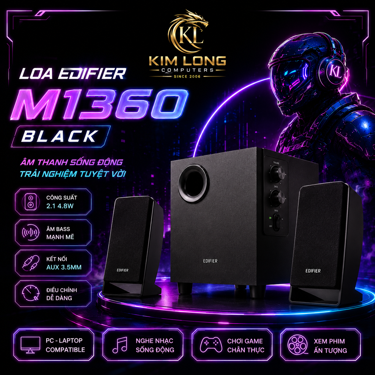 Loa máy tính 2.1 EDIFIER M1360 - Màu Đen
